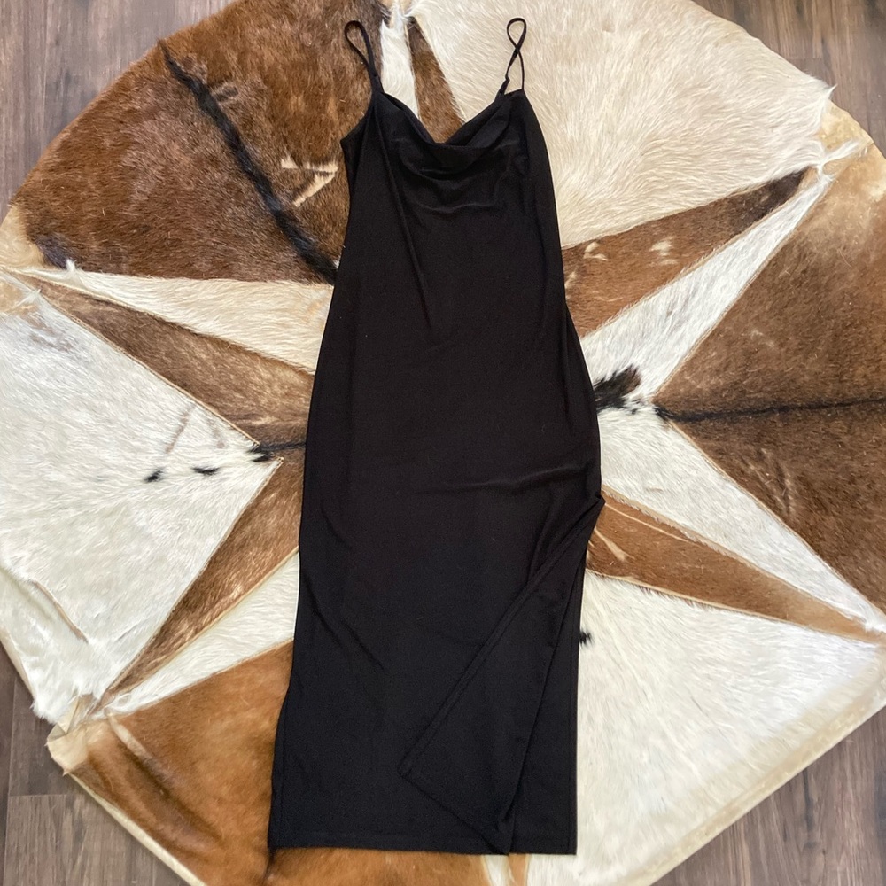 Bebe Black Cowl Neck Slip Midi Dress